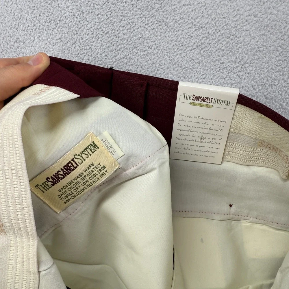Vintage Sansabelt Dress Pants men's 32 Red Trousers Unhemmed Slacks Hook NEW